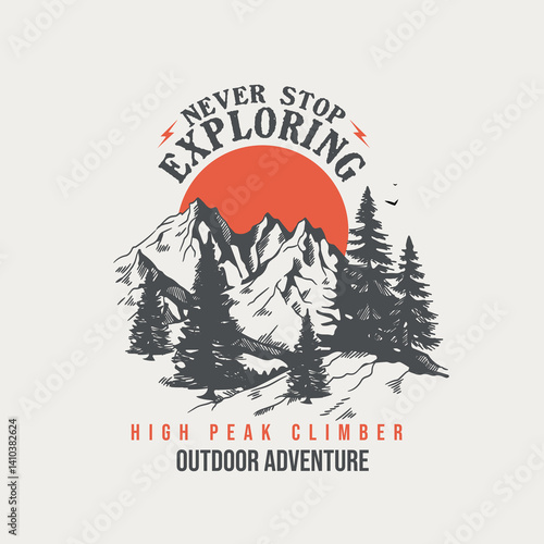 Exploring outdoor adventure mountains sunset nature vector graphic design