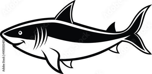 Blac shark silhouette of vector simple shark vector silhouette black color for animal element idea shark vector silhouette and Black shark image in white background