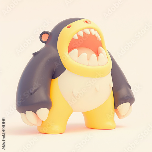 Colorful cartoon bear toy with a playful expression, white isolated background.