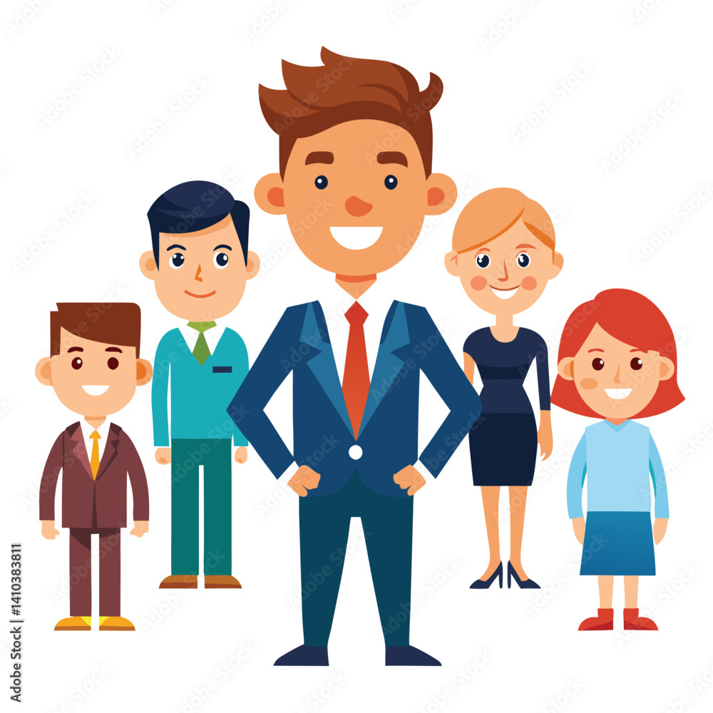 Business people working together in office. Businessman and businesswoman sitting at desk in front of computer. Teamwork concept. Vector illustration in flat style Business people working together in office. Businessman and businesswoman sitting at desk in front of computer. Teamwork concept. Vector illustration in flat style