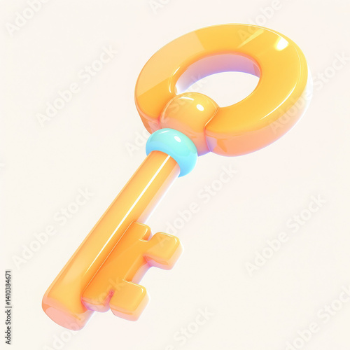 Colorful cartoon key on a white isolated background.