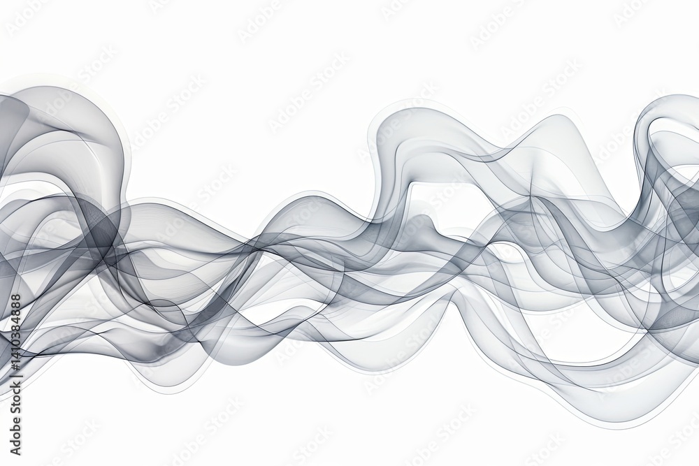 Obraz premium Abstract flowing grey smoke waves isolated on white background