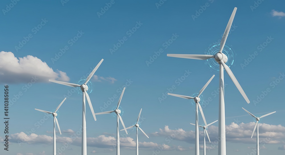 Fototapeta premium Wind Turbines with IoT Sensors – High-Tech Renewable Energy
