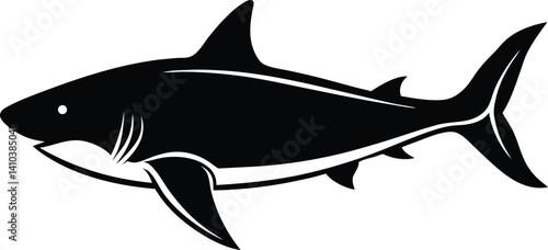Blac shark silhouette of vector simple shark vector silhouette black color for animal element idea shark vector silhouette and Black shark image in white background