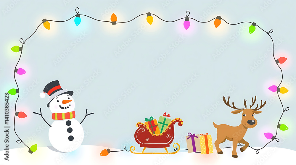 Christmas cartoon frame and colorful lights Christmas cartoon frame and colorful lights