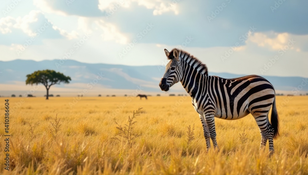 Obraz premium Zebra in savannah grasslands , zebra, illustration