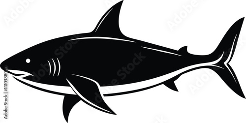 Blac shark silhouette of vector simple shark vector silhouette black color for animal element idea shark vector silhouette and Black shark image in white background