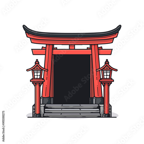 Vibrant Illustration of a Traditional Japanese Torii Gate