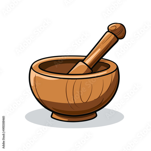 Wooden Mortar and Pestle Illustration of a Traditional Kitchen Tool
