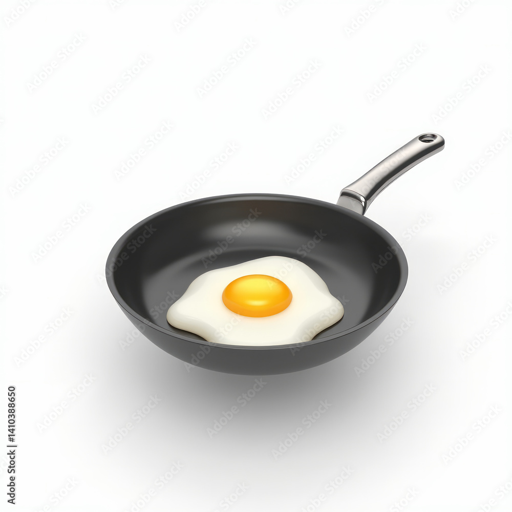 Frying Pan with Sunny-Side-Up Egg Sizzling Inside Glossy Black Pan Frying Pan with Sunny-Side-Up Egg Sizzling Inside Glossy Black Pan