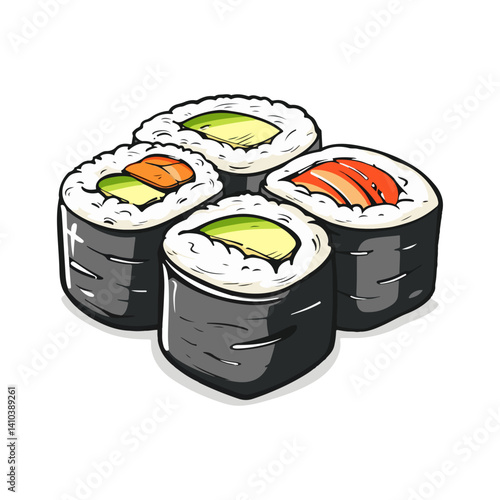 Delicious Maki Sushi Rolls Avocado, Salmon & Veggie Delights