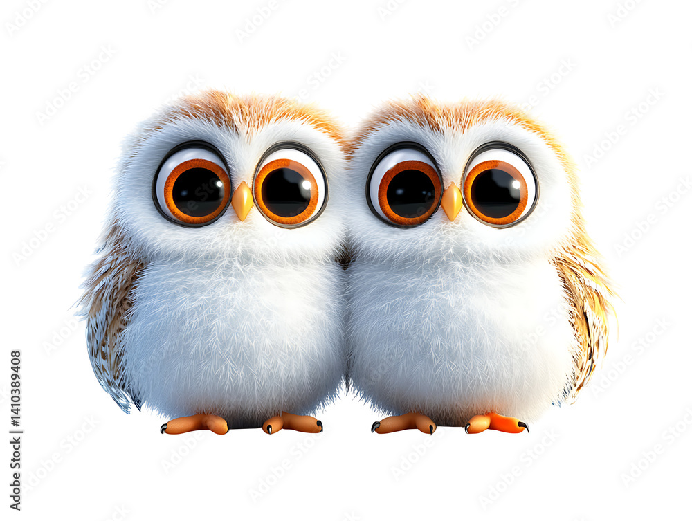 Fototapeta premium Cute owls sitting together in a cozy nest whimsical illustration nature scene