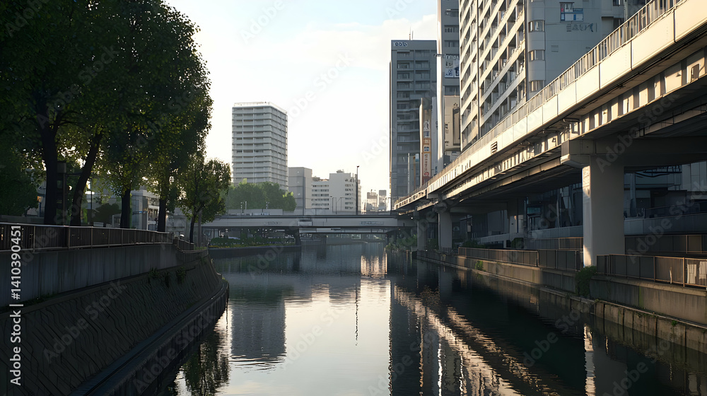 Urban Canal Scene In Japan Morning Light Urban Canal Scene In Japan Morning Light