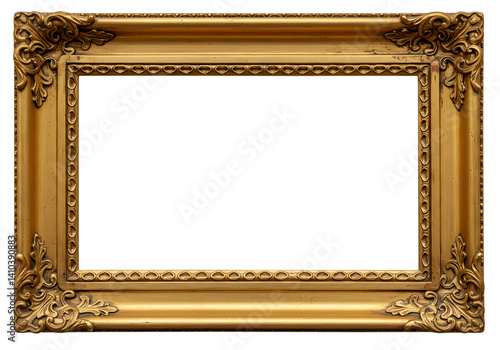 Ornate Gold Frame with Transparent Background, Ideal for Design Projects