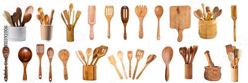 Fotografi set of kitchen wood utensils