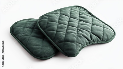 Obraz na płótnie Stylish dark green oven mitts designed for safety and comfort in the kitchen. Perfect for handling hot cookware and protecting your hands. Generative AI w salonie