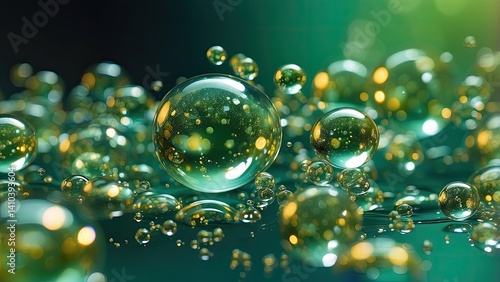 Wallpaper Mural A close-up of iridescent bubbles floating in a vibrant green background, with shimmering golden and white highlights Torontodigital.ca