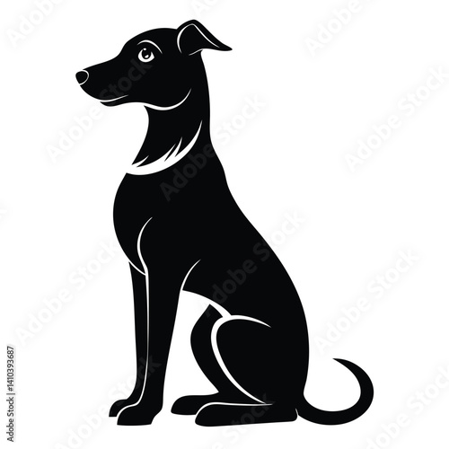 a clean black silhouette vector illustration of a dog sitting on its hind legs.  