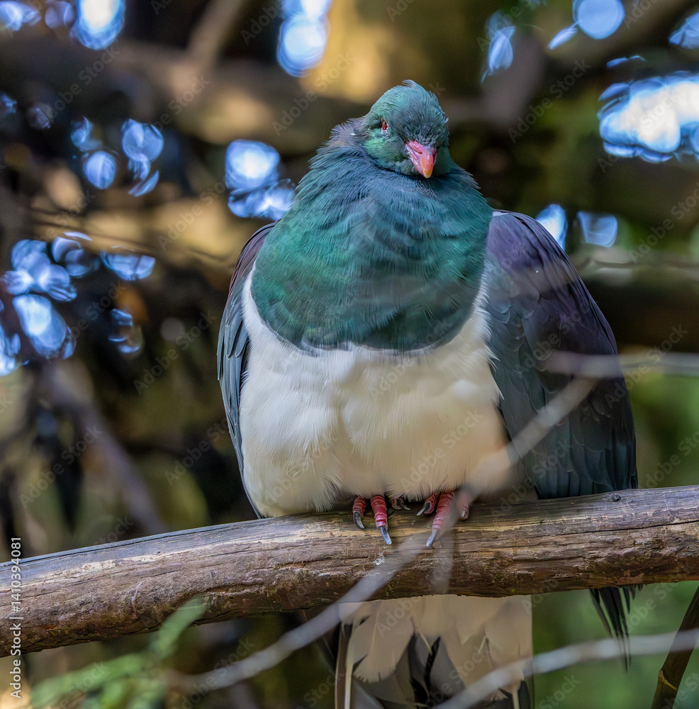 Kereru, or New Zealand pigeon or wood pigeon (Hemiphaga novaeseelandiae) in the South Island, New Zealand