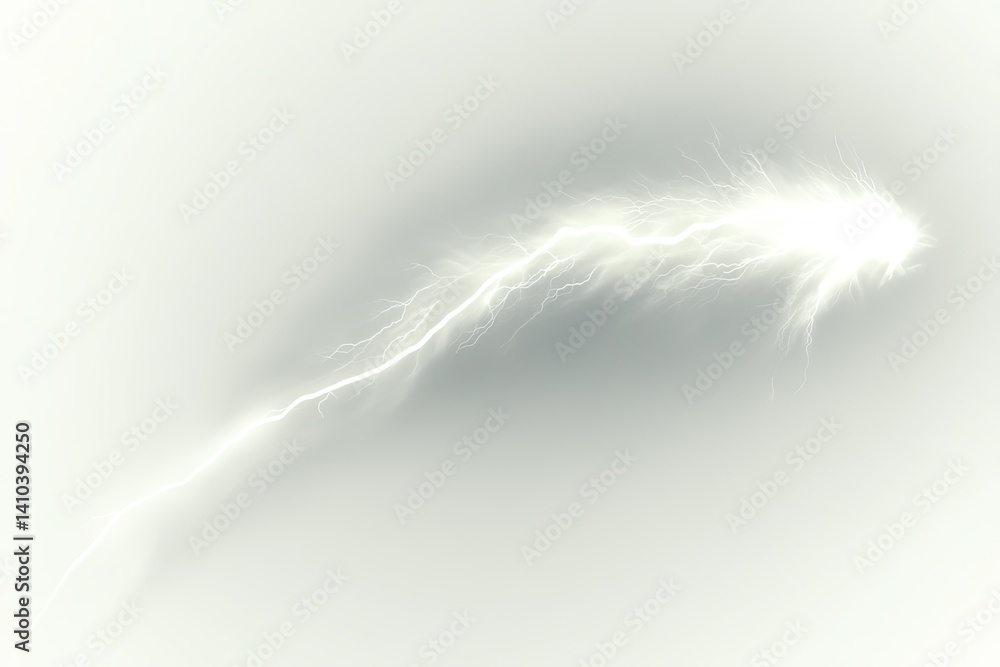 Fototapeta premium A bright white lightning bolt flashes on a light background, energy surges