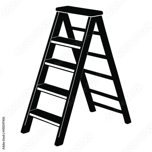 a clean black silhouette vector illustration of a folding step ladder. The ladder should be isolated on a solid white background  