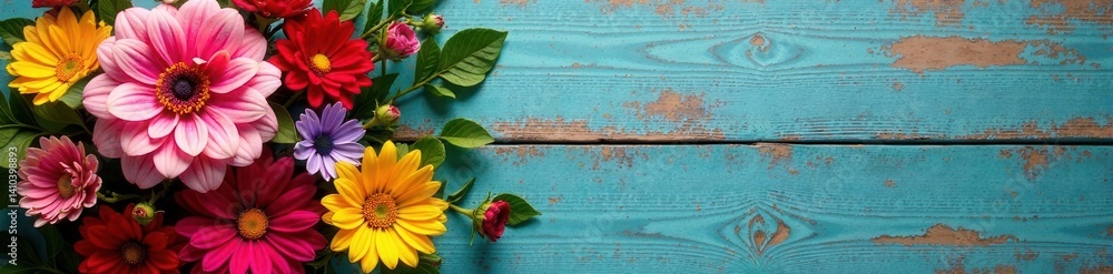 Vibrant floral arrangement on a distressed wooden table , arrangement, floral, flowers Vibrant floral arrangement on a distressed wooden table , arrangement, floral, flowers