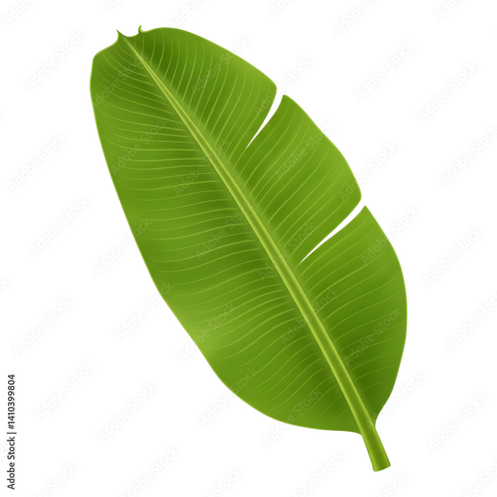 Green banana leaf isolated on white with realistic texture Green banana leaf isolated on white with realistic texture