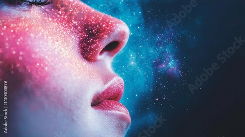 a woman with her face covered in glitters and stars