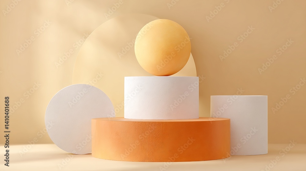 A set of three orange and white pedestals