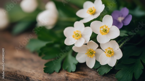 Obraz na płótnie a bunch of white flowers sitting on top of a wooden table w salonie