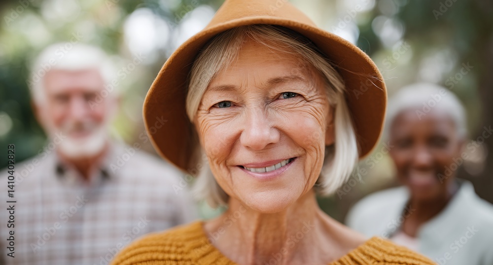A woman wearing a yellow hat is smiling at the camera