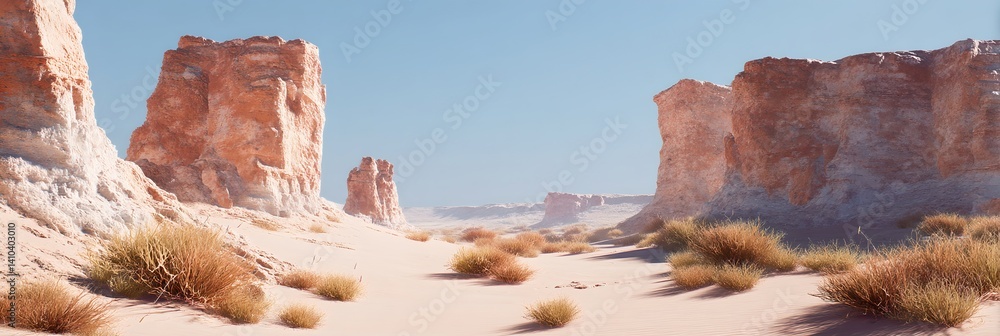 A desert scene with a few large rocks and a few smaller ones