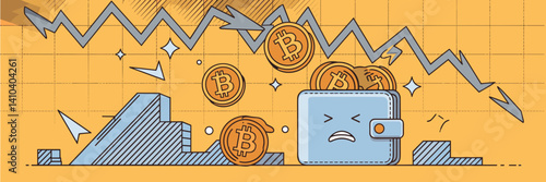 Cryptocurrency crash with digital wallet and market decline – Ideal for blockchain news, digital currency blogs, or economic volatility reports
