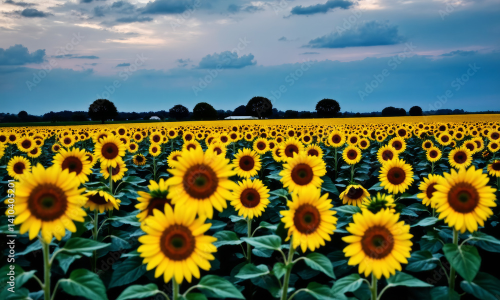 Obraz premium Sunflower Field Stretching to Horizon - Summer Abundance Landscape