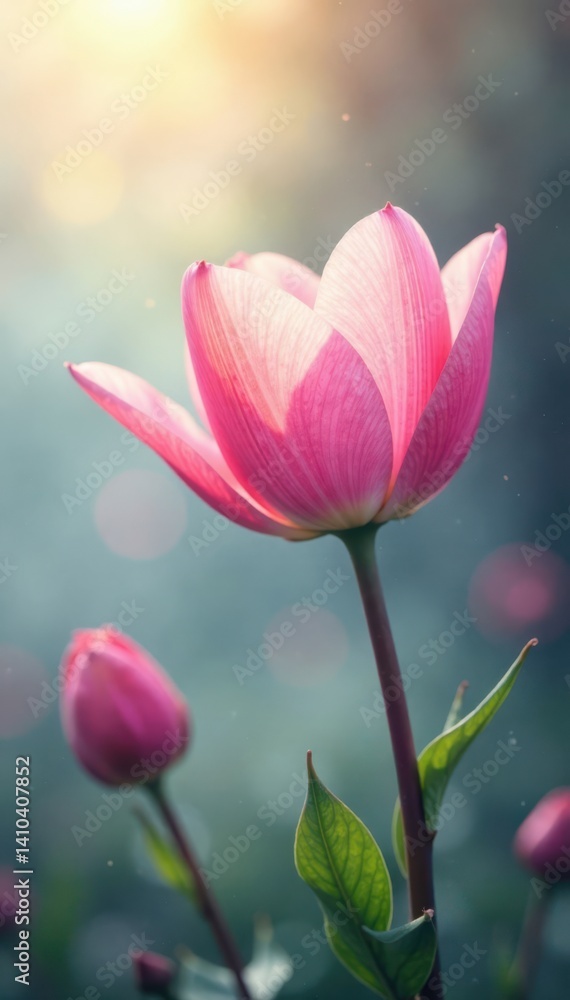 Fototapeta premium Soft focus watercolor petals on a misty morning, mist, pastel