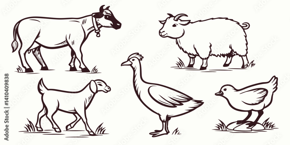 Fototapeta premium farm animals collection vector