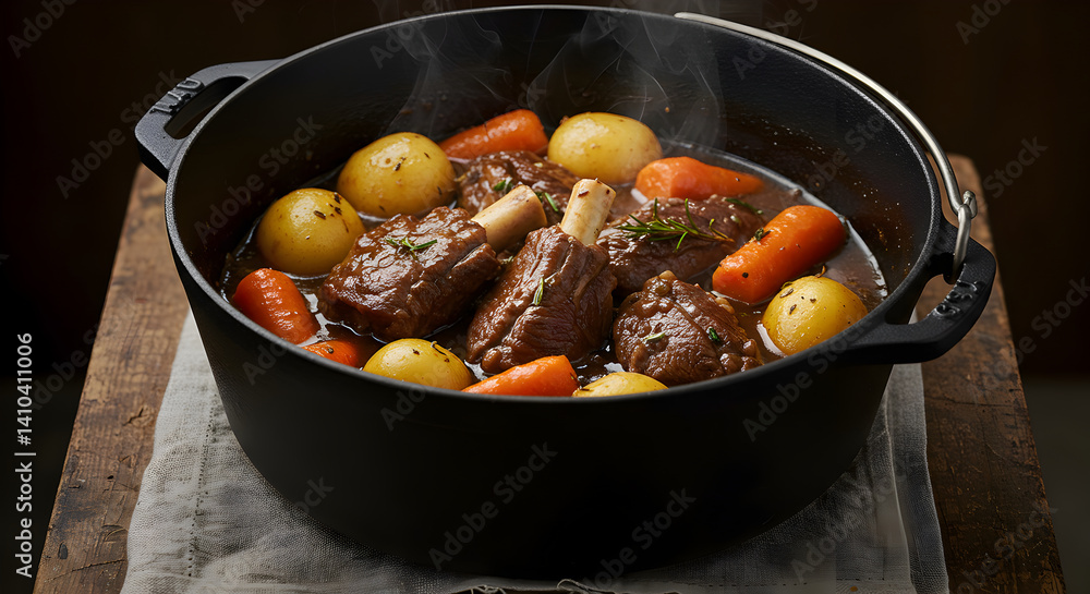Hearty Lamb Shank Stew with Potatoes and Carrots in a Dutch Oven Hearty Lamb Shank Stew with Potatoes and Carrots in a Dutch Oven