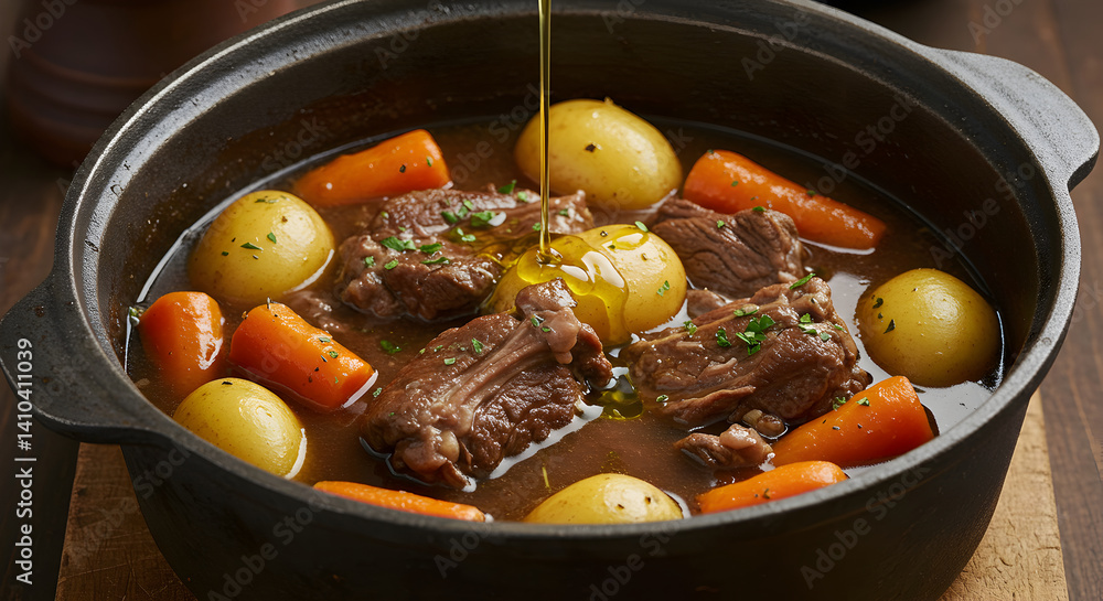 Hearty Beef Stew Prepared with Fresh Carrots and Potatoes in Large Pot Hearty Beef Stew Prepared with Fresh Carrots and Potatoes in Large Pot