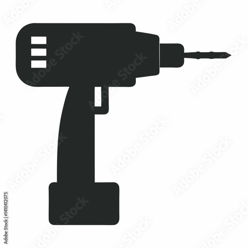 A silhouette of a drill a tool with a rotating drill bit 