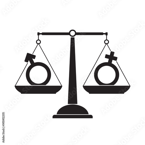 Concept of gender equality with male, female and equal symbols. Scale with sex signs isolated on white background. Sustainable development goals. Relationship