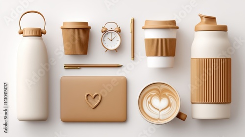 Obraz na płótnie Mood board Coffee concept. Coffee and work setup mood board with laptop and notebook w salonie