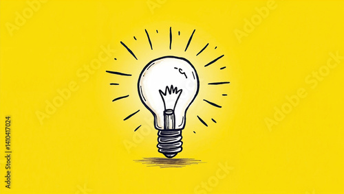 Illustration of a lightbulb on yellow background. Perfect for concepts of ideas, innovation, and solutions.