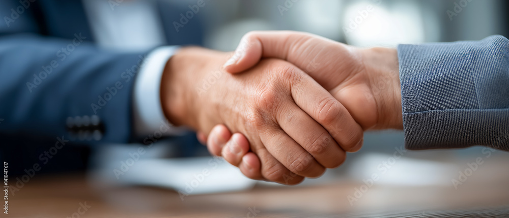 Obraz premium Business professionals shake hands to celebrate successful partnership agreement in modern office