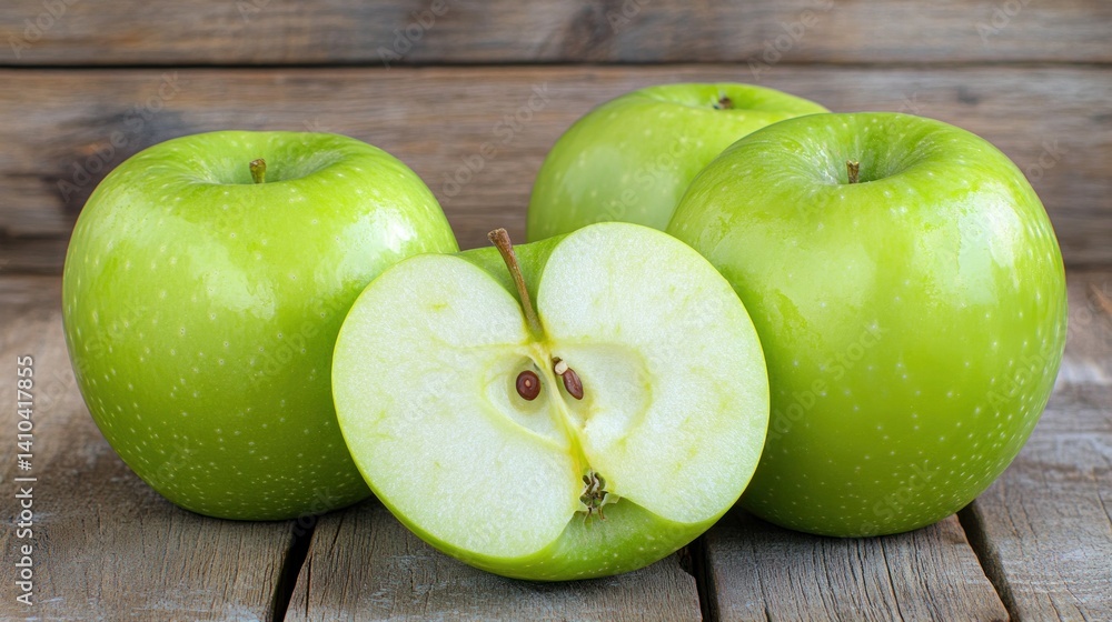 Green Apples With One Half Showing The Interior Green Apples With One Half Showing The Interior