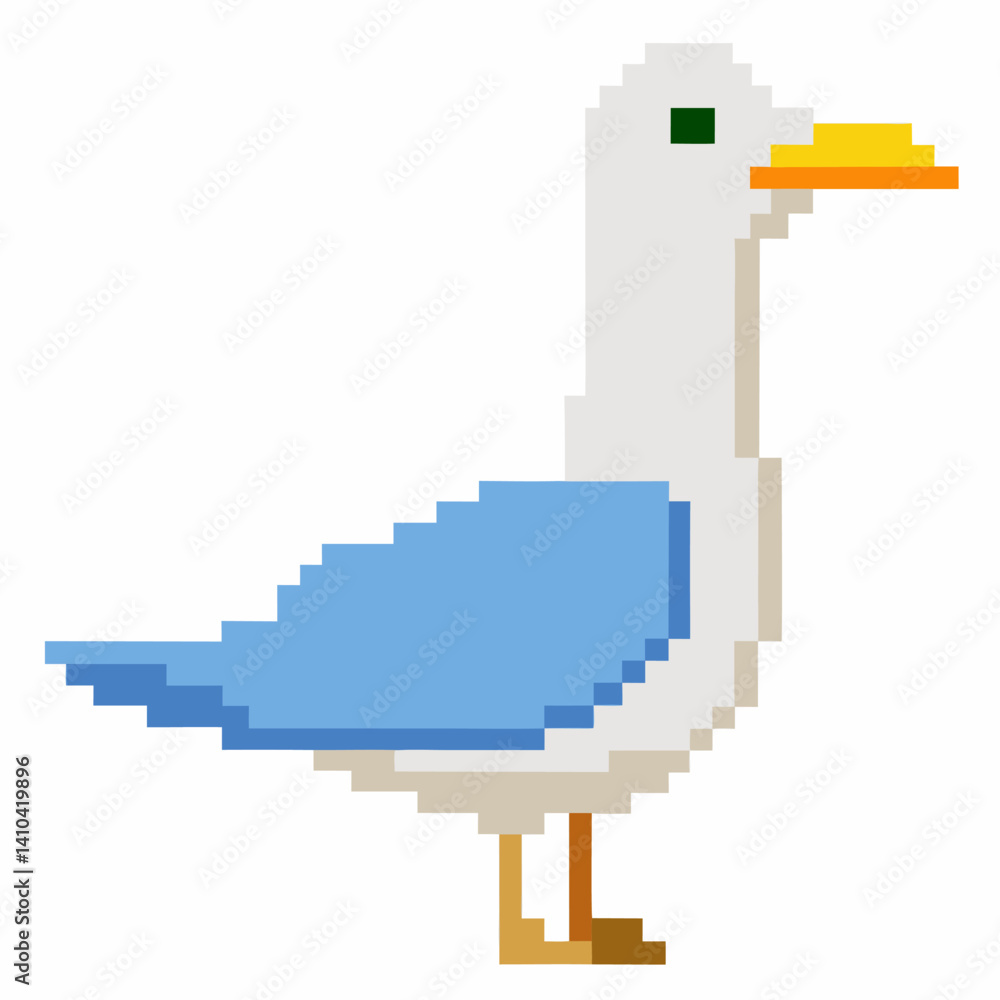 Fototapeta premium Retro Pixel Art Seagull Illustration Nostalgic Game Graphics and Digital Art Style