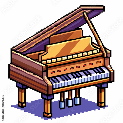 Pixel Art Grand Piano   Retro Style Musical Instrument Illustration