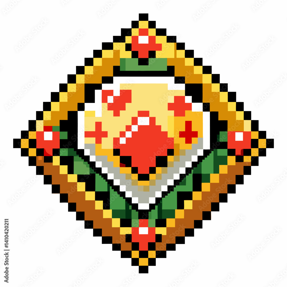 Fototapeta premium Retro Pixel Art Badge with Geometric Shape and Vibrant Colors