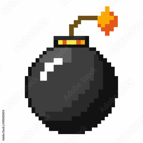 Retro Pixel Art Bomb Icon with Lit Fuse   Classic Video Game Style