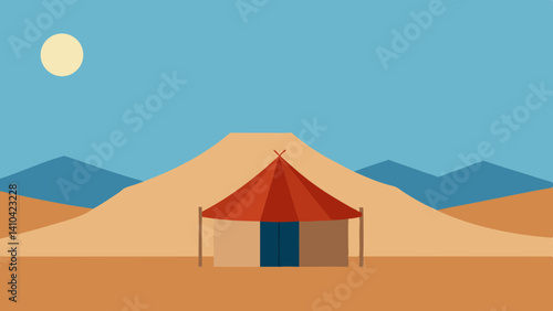 nomadic tent in mongolian steppe under a pale sun