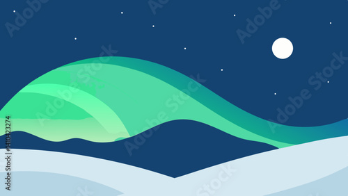 northern lights over minimalist snowy hills